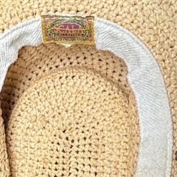 Scala Collezione Crochet Raffia Hat With Leather Trim Summer Sun Boho Beach - Picture 6 of 7